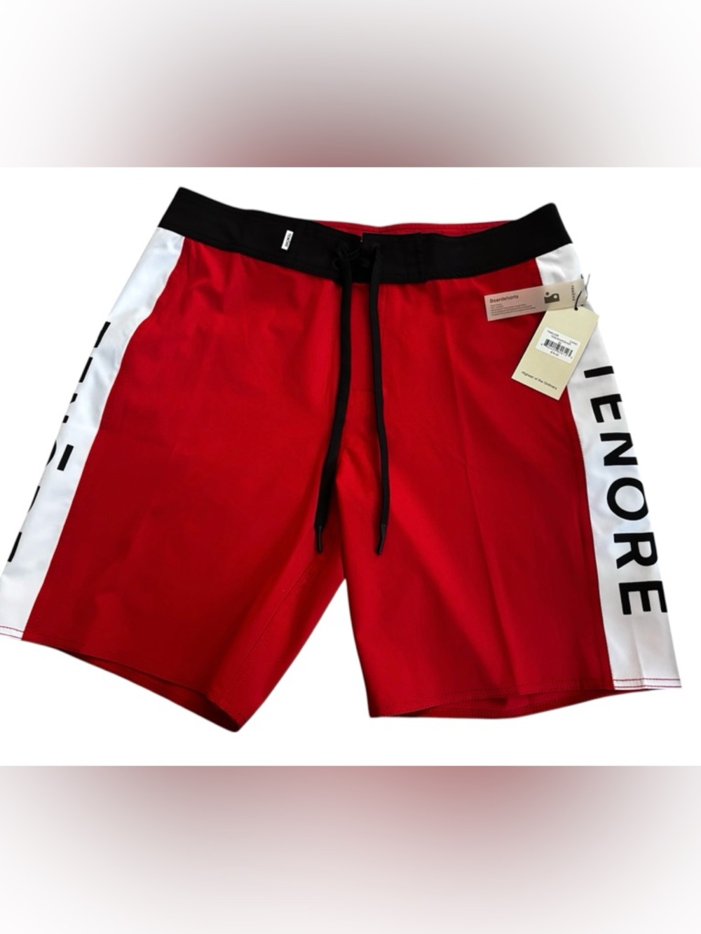 NWT Tenore Mens Team Boardshort Size 32 Swim Surf Card Red Black White 9" inseam